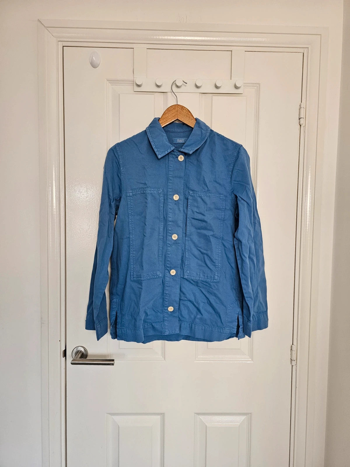 Toast women garment dyed denim shirt cotton long sleeve patch pocket workwear jacket blue S/8