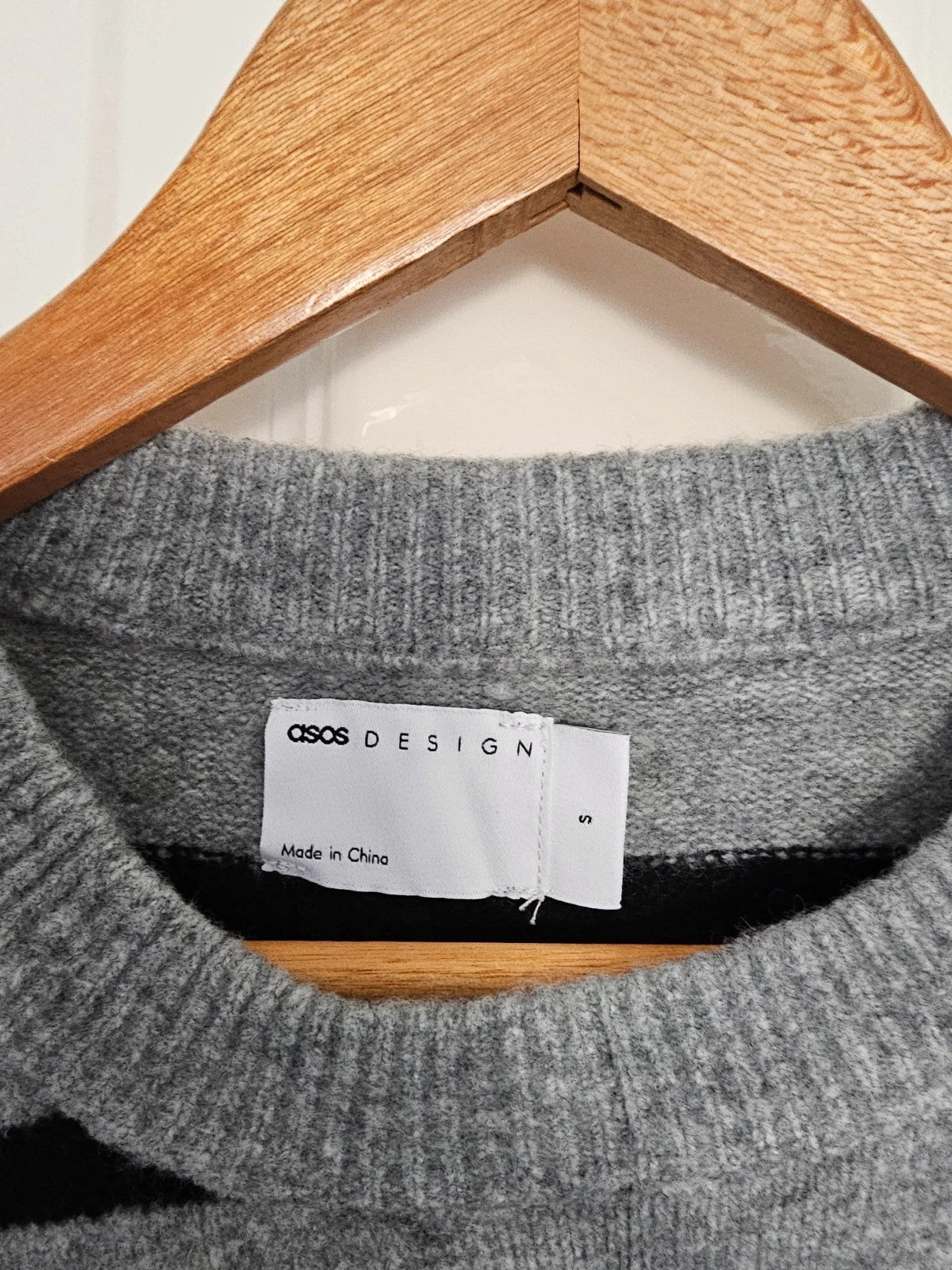 Asos women crew neck wide cuff mini dress stripes knitted fabric long sleeve grey/black S/8