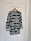 Asos women crew neck wide cuff mini dress stripes knitted fabric long sleeve grey/black S/8