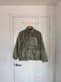 Reebok women double monkey fleece jacket sherpa utility high collar full zip reinforced green/sage L