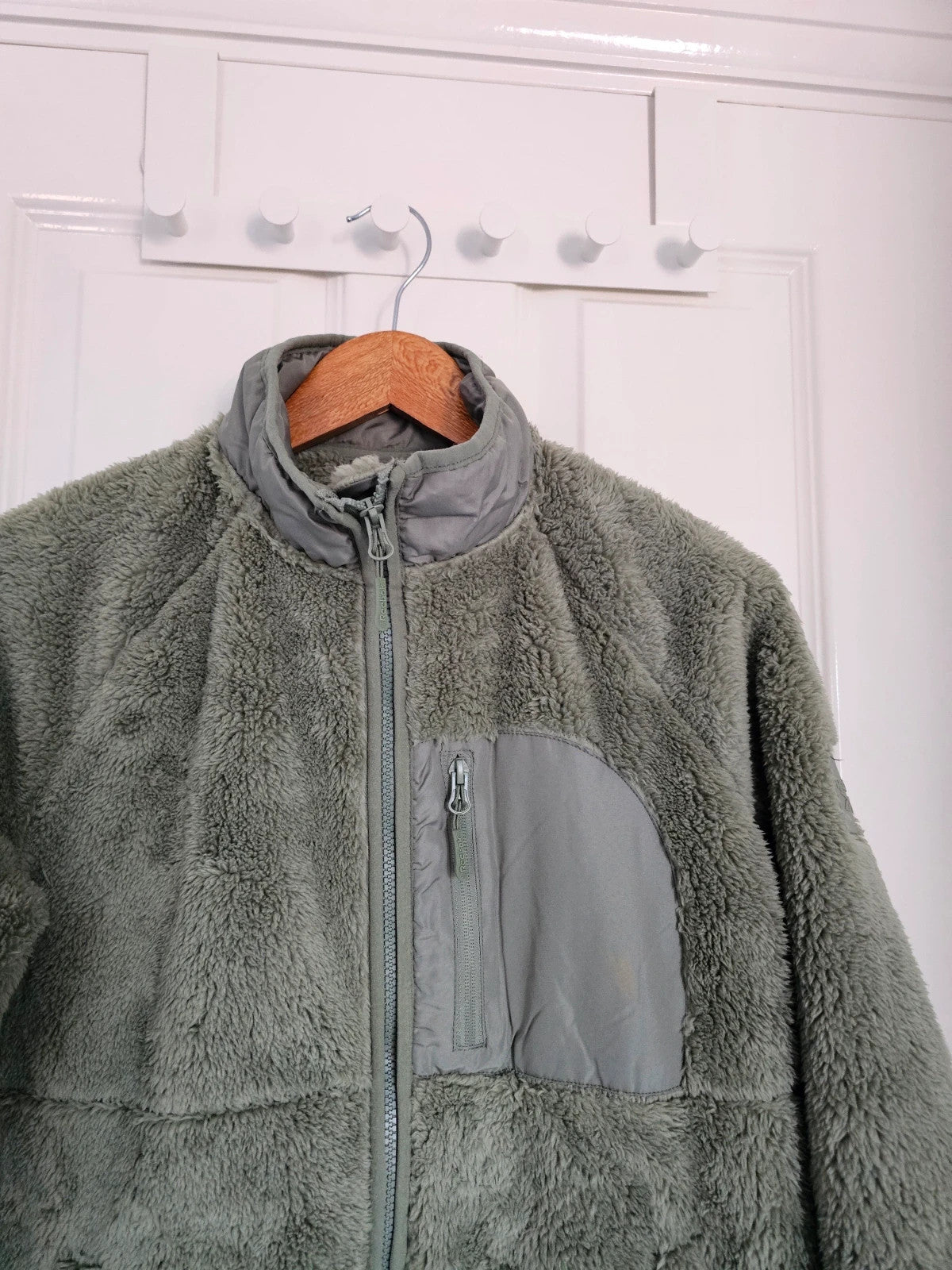 Reebok women double monkey fleece jacket sherpa utility high collar full zip reinforced green/sage L