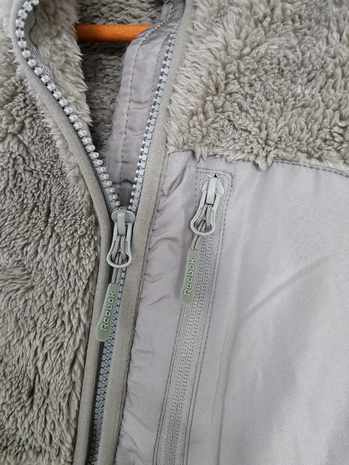 Reebok women double monkey fleece jacket sherpa utility high collar full zip reinforced green/sage L