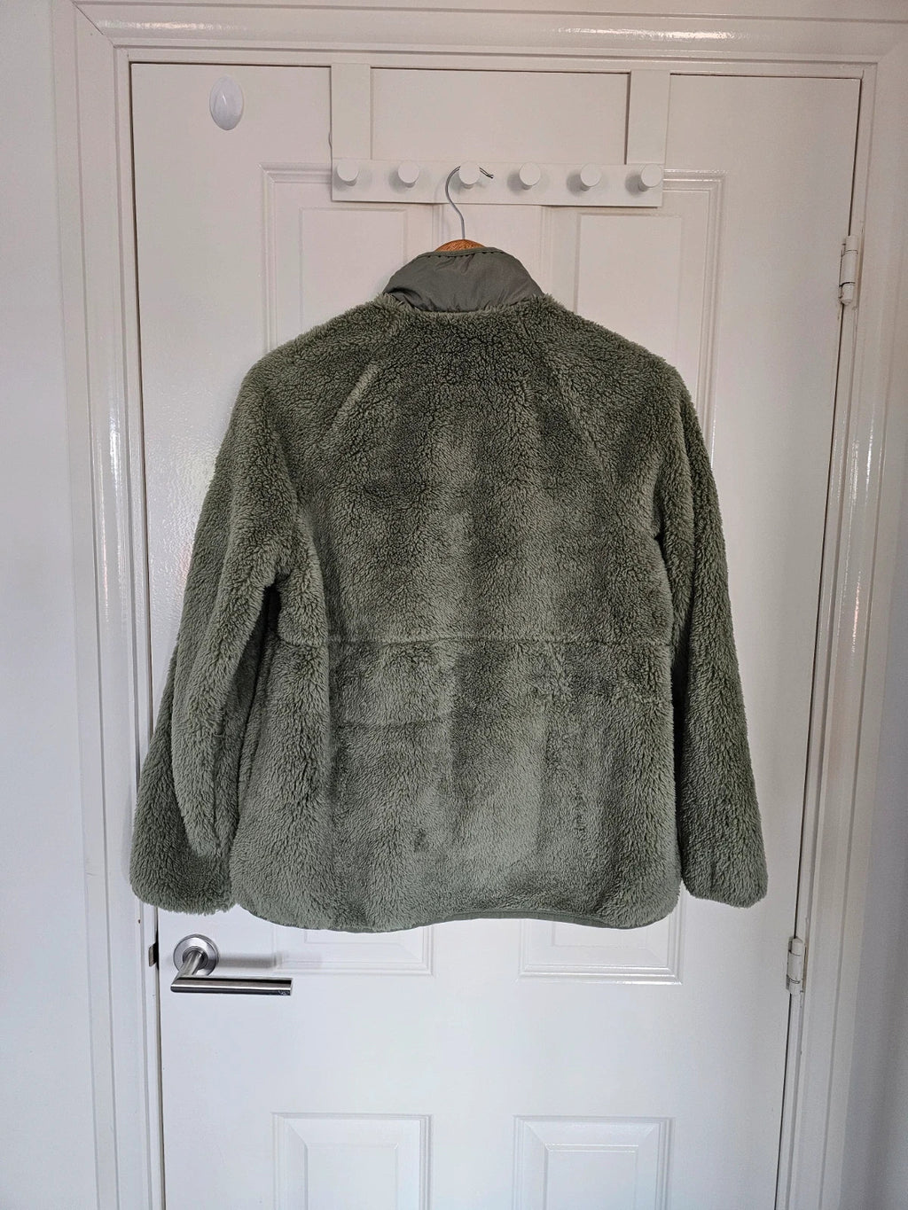 Reebok women double monkey fleece jacket sherpa utility high collar full zip reinforced green/sage L