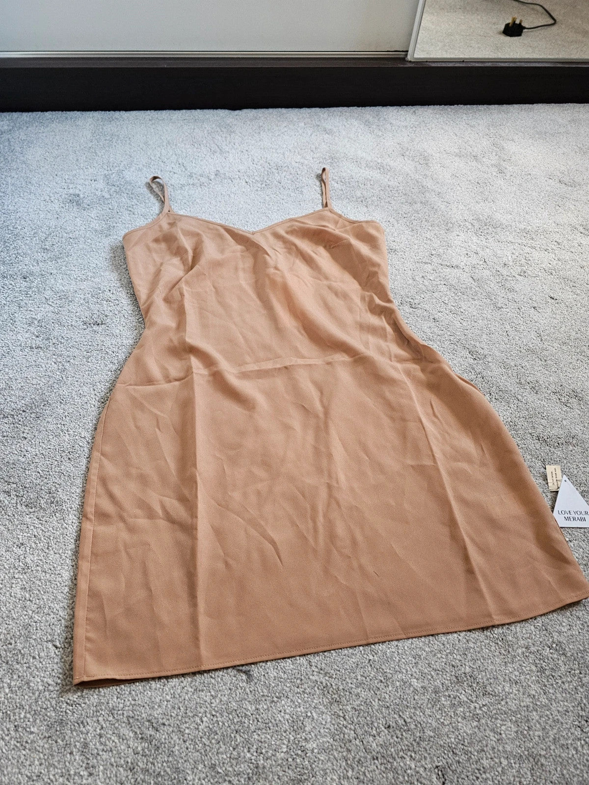 Nadine Merabi women beige/nude slipp mini dress spaghetti straps V-neck seamless base layer UK10