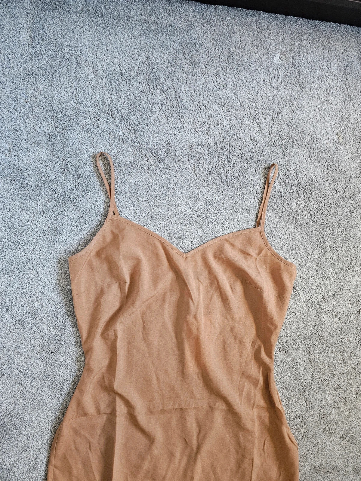 Nadine Merabi women beige/nude slipp mini dress spaghetti straps V-neck seamless base layer UK10