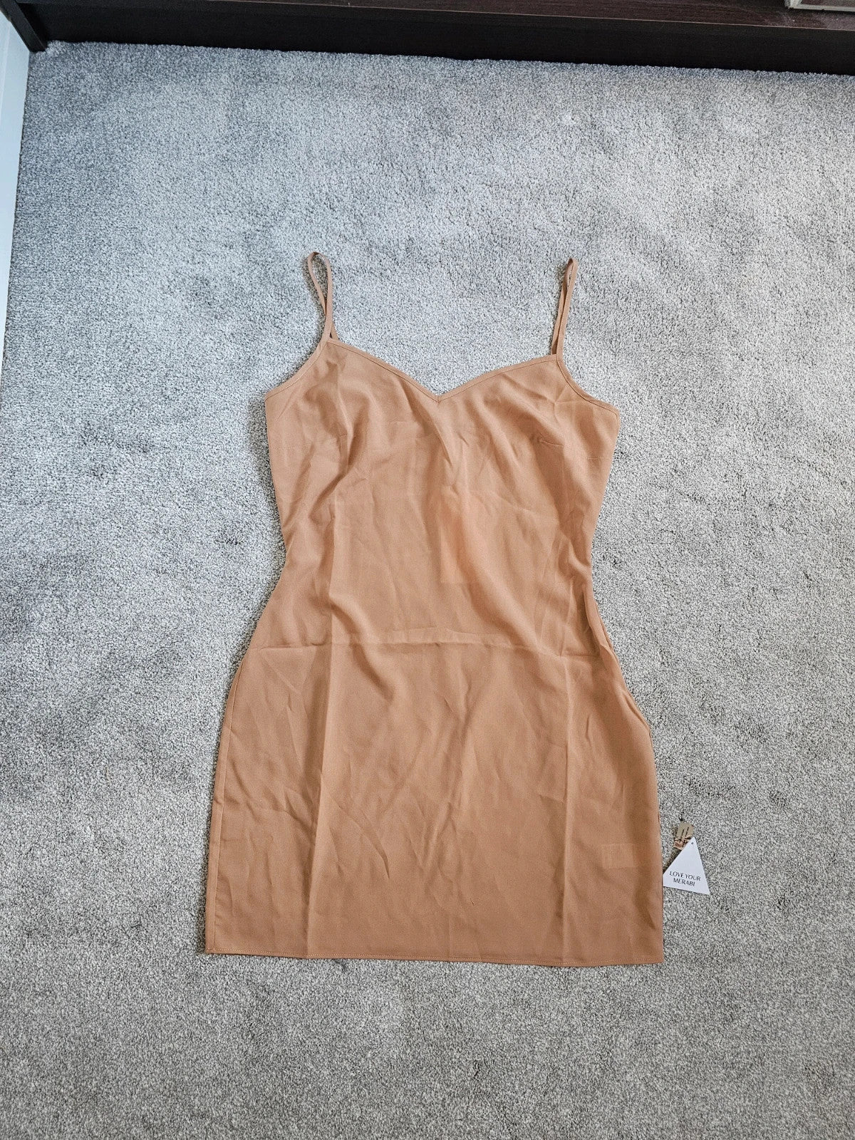 Nadine Merabi women beige/nude slipp mini dress spaghetti straps V-neck seamless base layer UK10