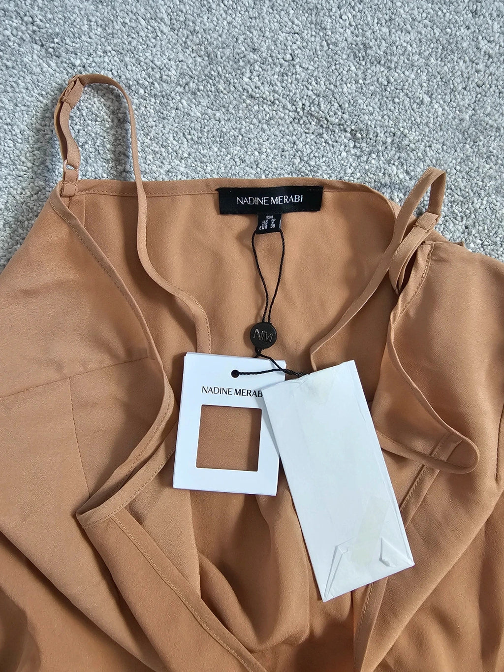 Nadine Merabi women beige/nude slipp mini dress spaghetti straps V-neck seamless base layer UK10