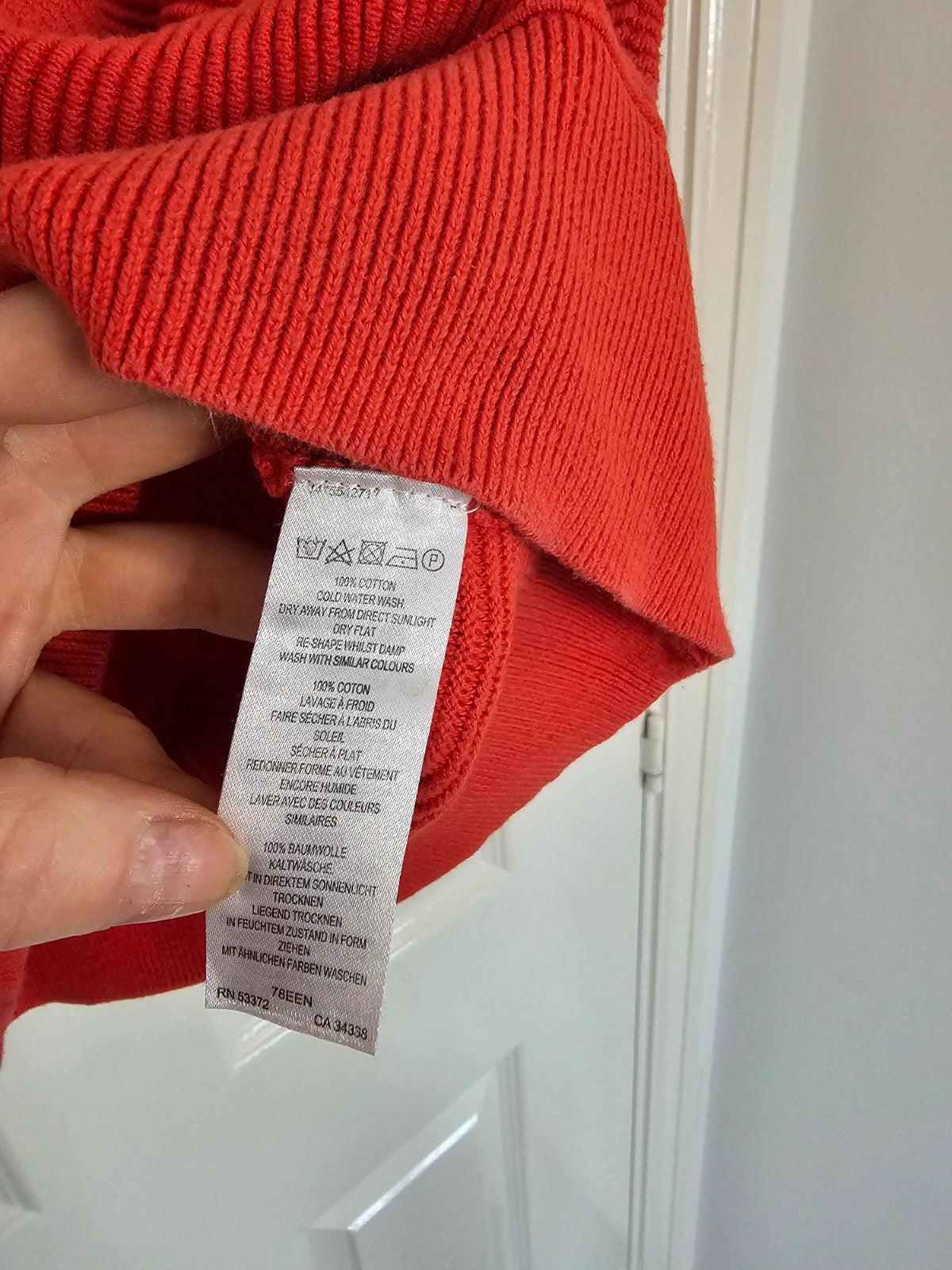 French Connection women knit crew neck jumper cotton 3/4 sleeve sweater red casual S/8