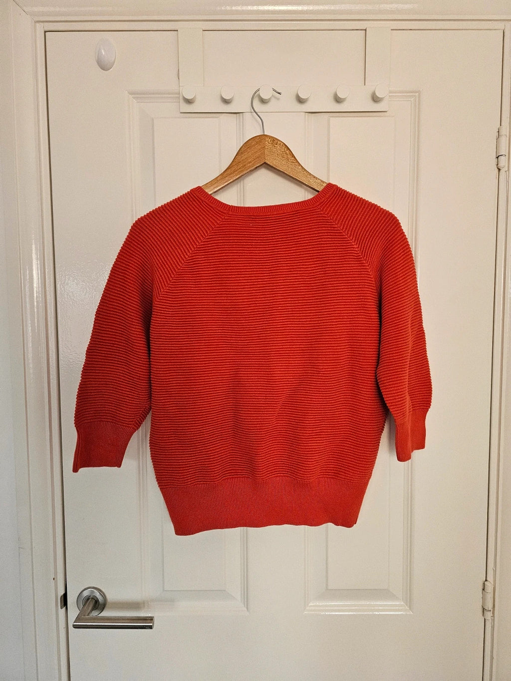 French Connection women knit crew neck jumper cotton 3/4 sleeve sweater red casual S/8