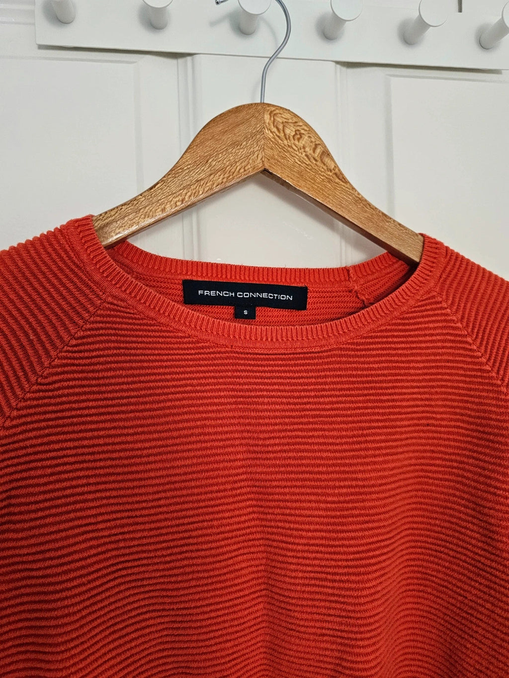 French Connection women knit crew neck jumper cotton 3/4 sleeve sweater red casual S/8