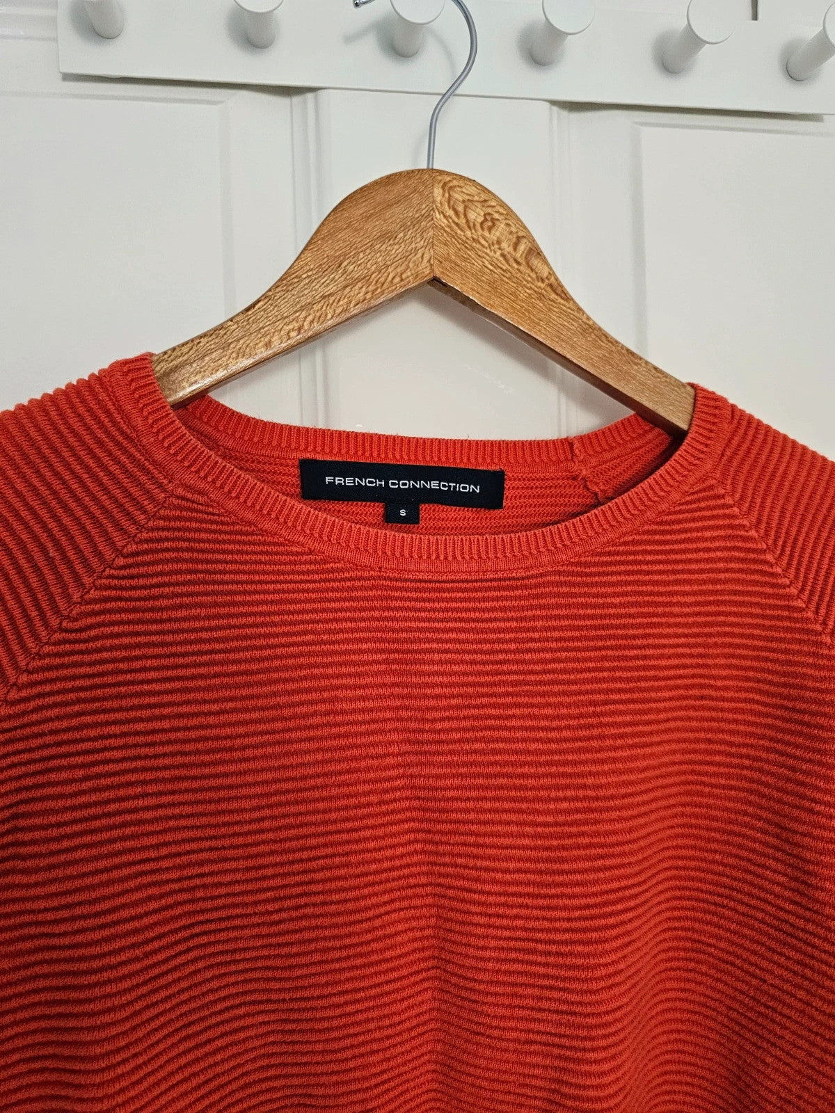 French Connection women knit crew neck jumper cotton 3/4 sleeve sweater red casual S/8