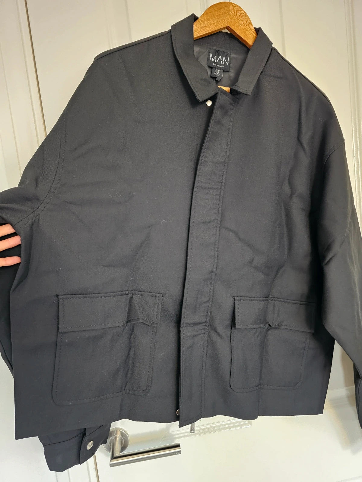 BoohooMan tailored harrington jacket regular suit utility jacket plain black L/UK40