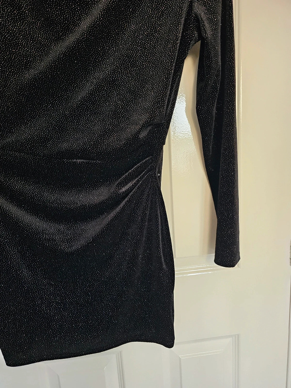 H&M women shoulder pad mini dress long sleeve draped mock/turtleneck black/glittery L