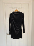 H&M women shoulder pad mini dress long sleeve draped mock/turtleneck black/glittery L