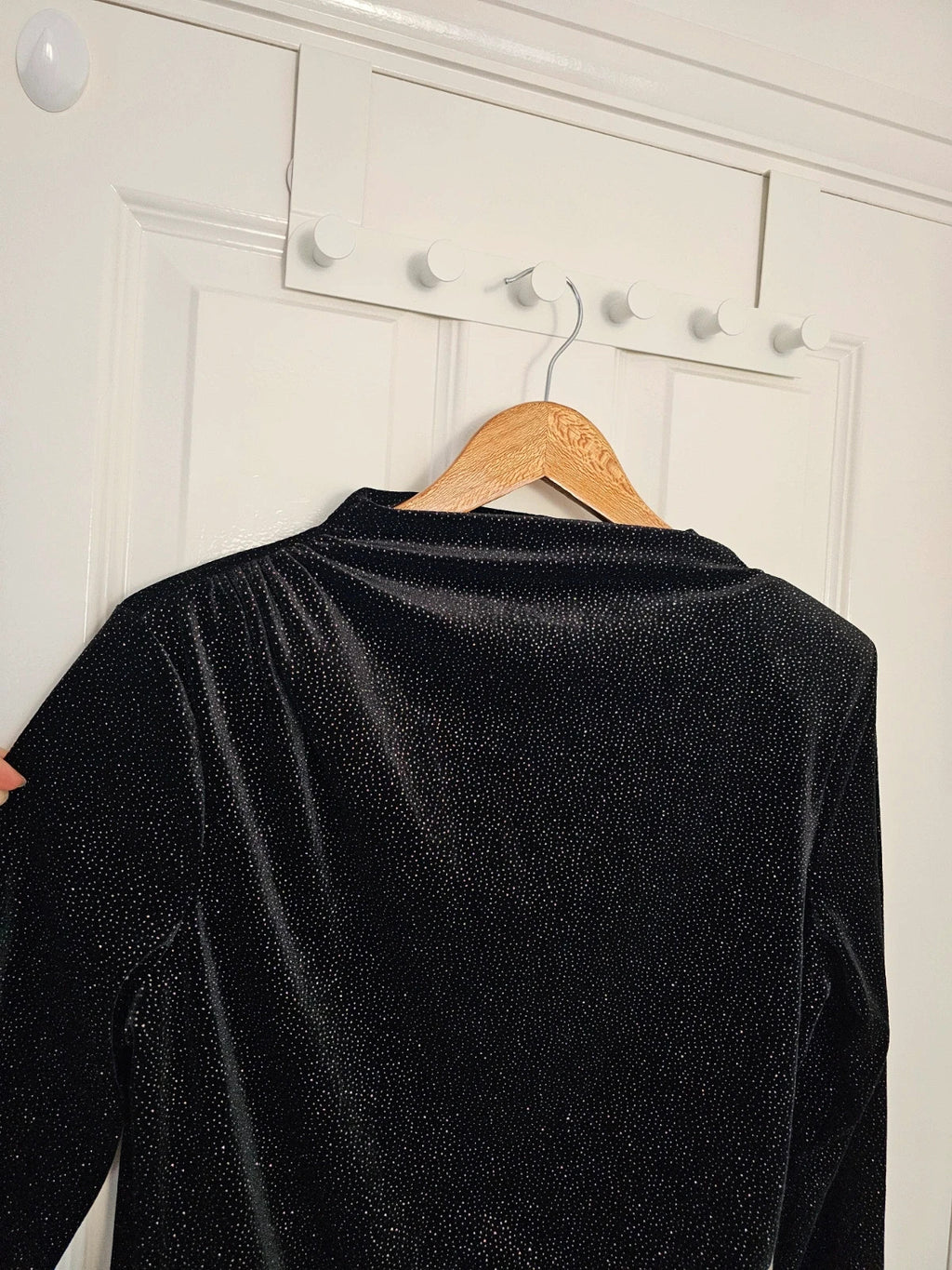 H&M women shoulder pad mini dress long sleeve draped mock/turtleneck black/glittery L