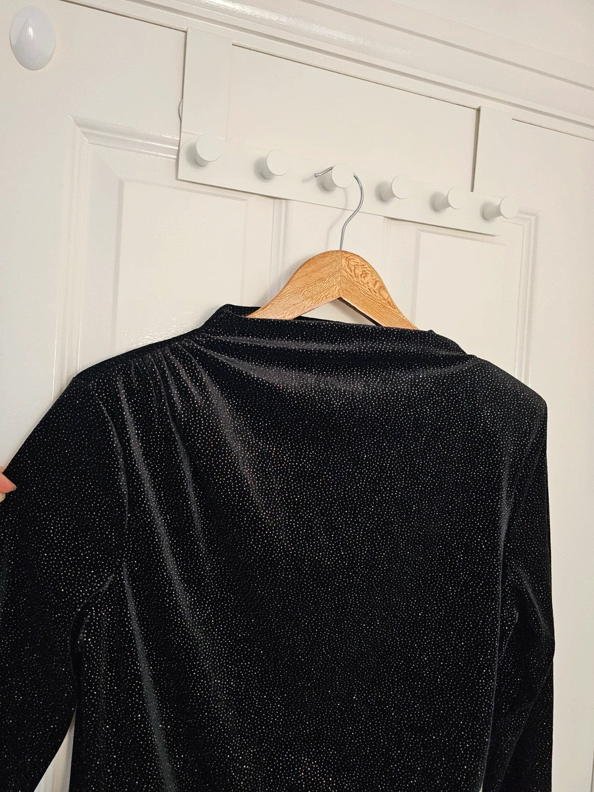 H&M women shoulder pad mini dress long sleeve draped mock/turtleneck black/glittery L