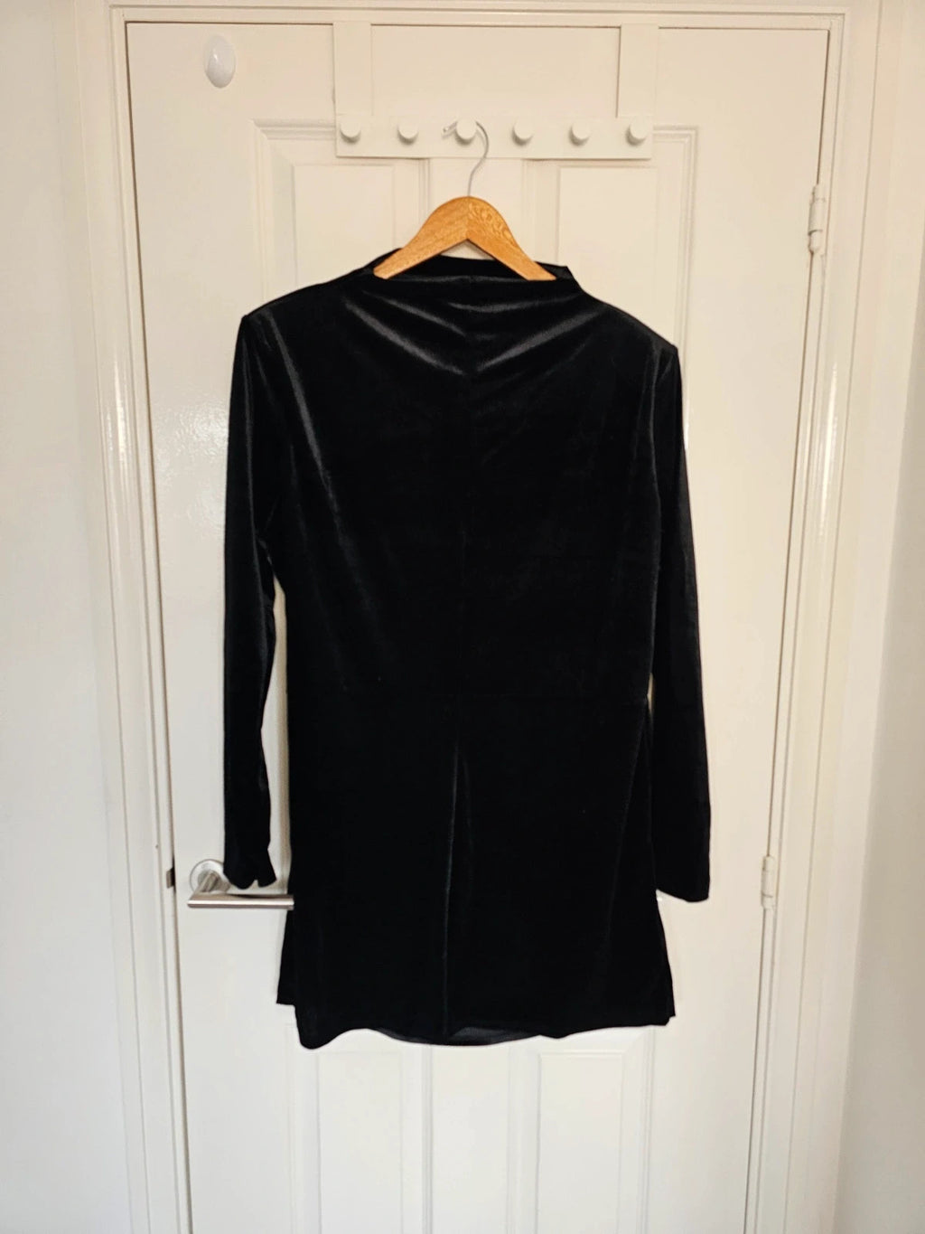 H&M women velvet long sleeve mini dress mock neck fitted draped shoulder pad black 2XL