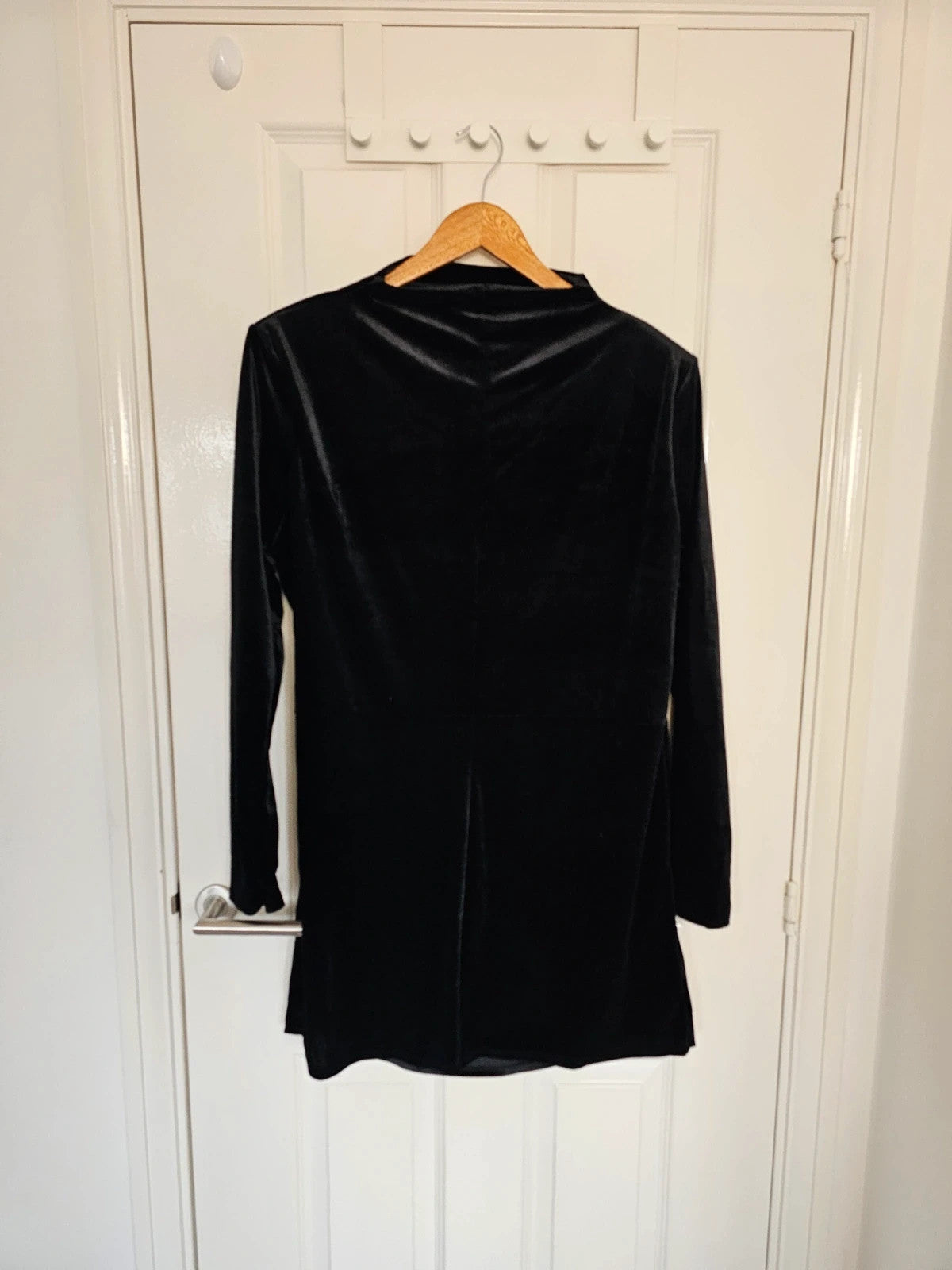 H&M women velvet long sleeve mini dress mock neck fitted draped shoulder pad black 2XL