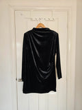 H&M women velvet long sleeve mini dress mock neck fitted draped shoulder pad black 2XL