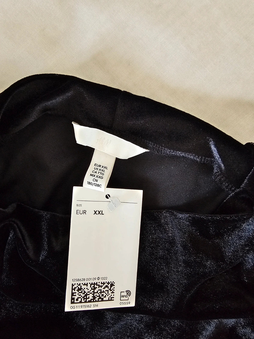 H&M women velvet long sleeve mini dress mock neck fitted draped shoulder pad black 2XL