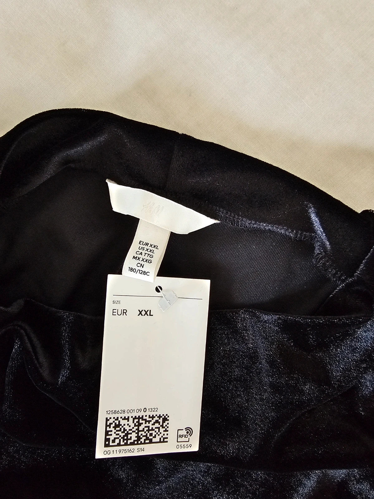 H&M women velvet long sleeve mini dress mock neck fitted draped shoulder pad black 2XL