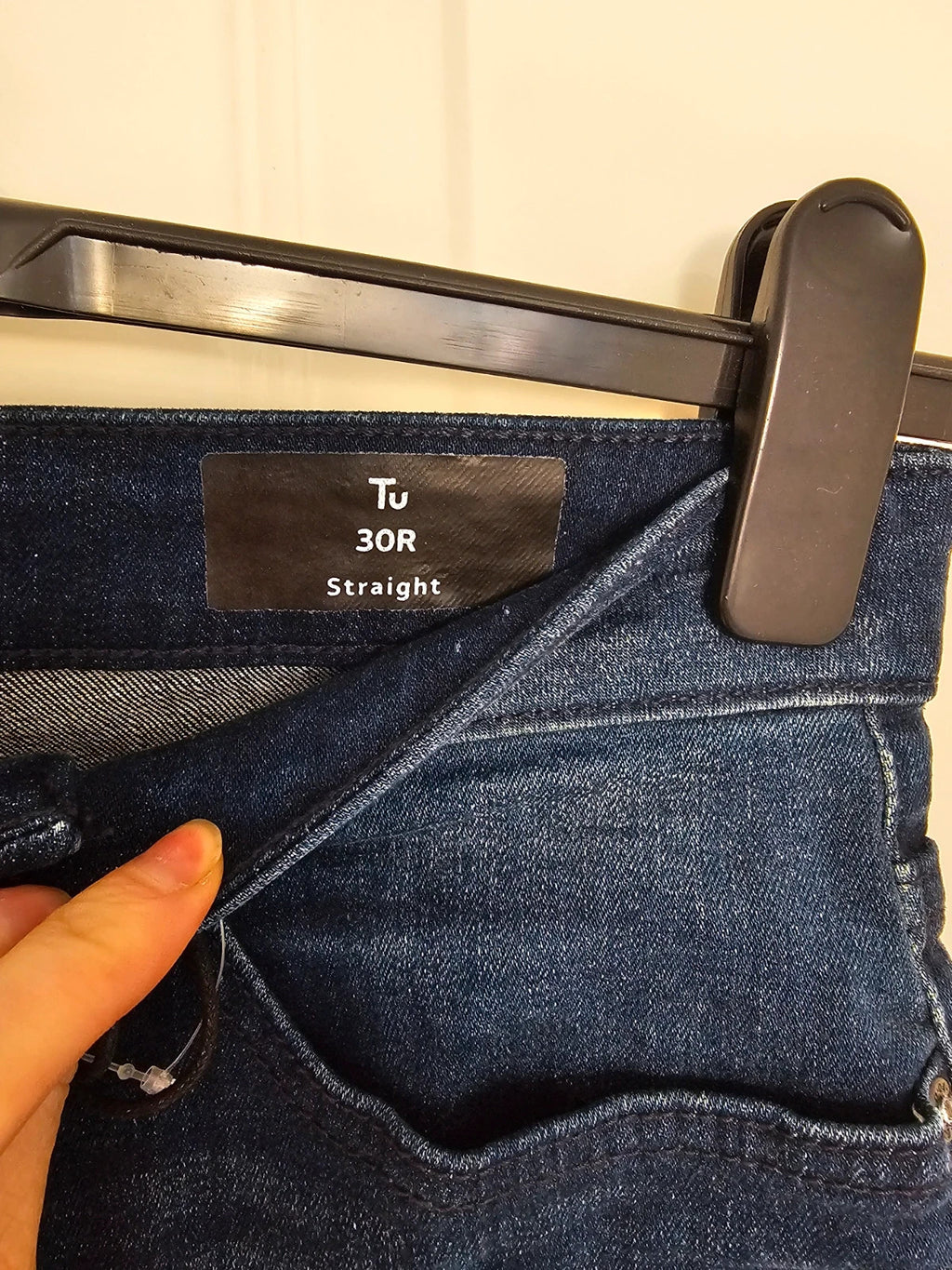 TU Clothing men mid rise straight leg jeans cotton dark wash blue denim trousers regular L30/W28