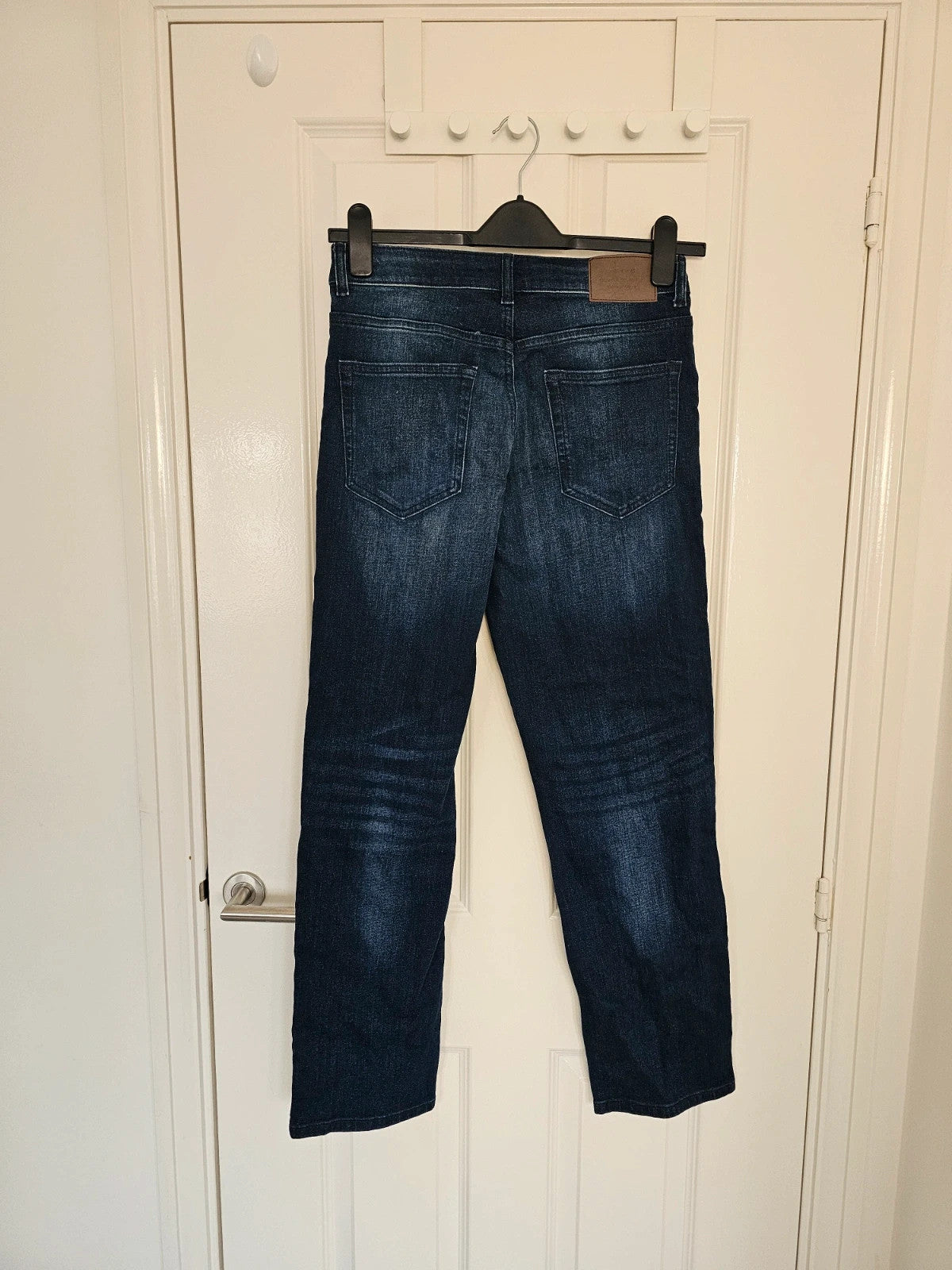 TU Clothing men mid rise straight leg jeans cotton dark wash blue denim trousers regular L30/W28