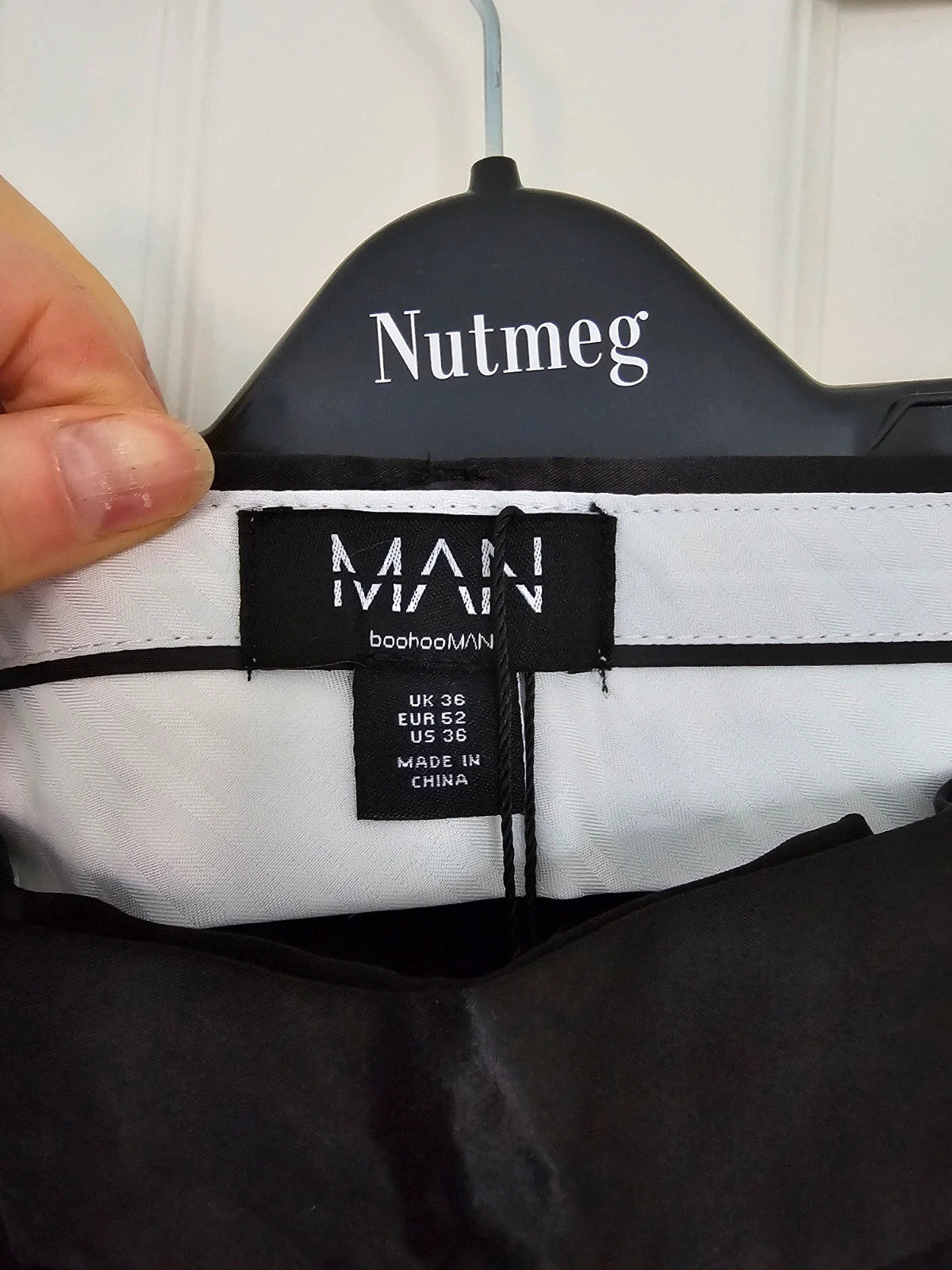 BoohooMan black slim fit tuxedo suit trousers tapered satin waist formal office 2XL