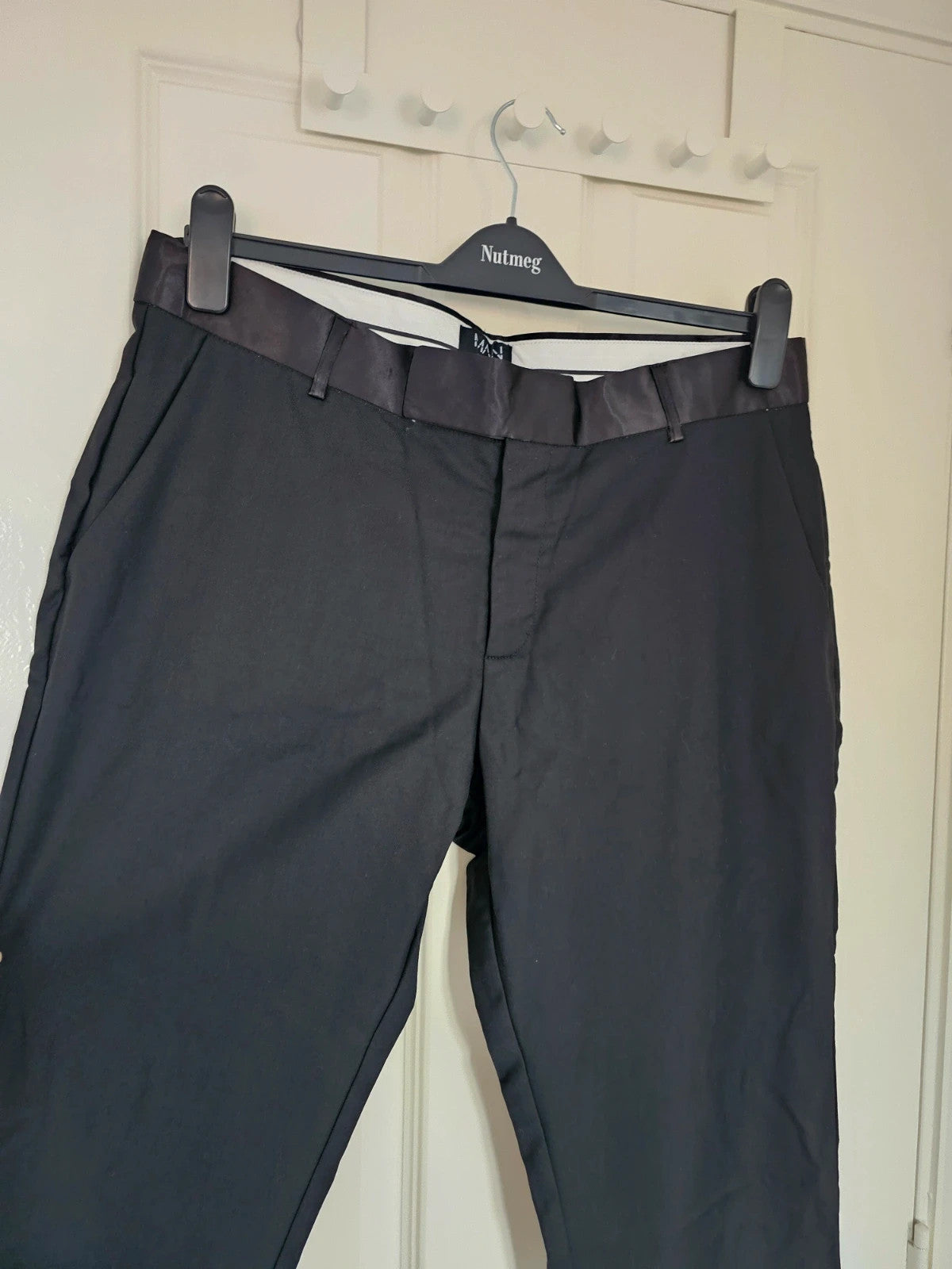 BoohooMan black slim fit tuxedo suit trousers tapered satin waist formal office 2XL