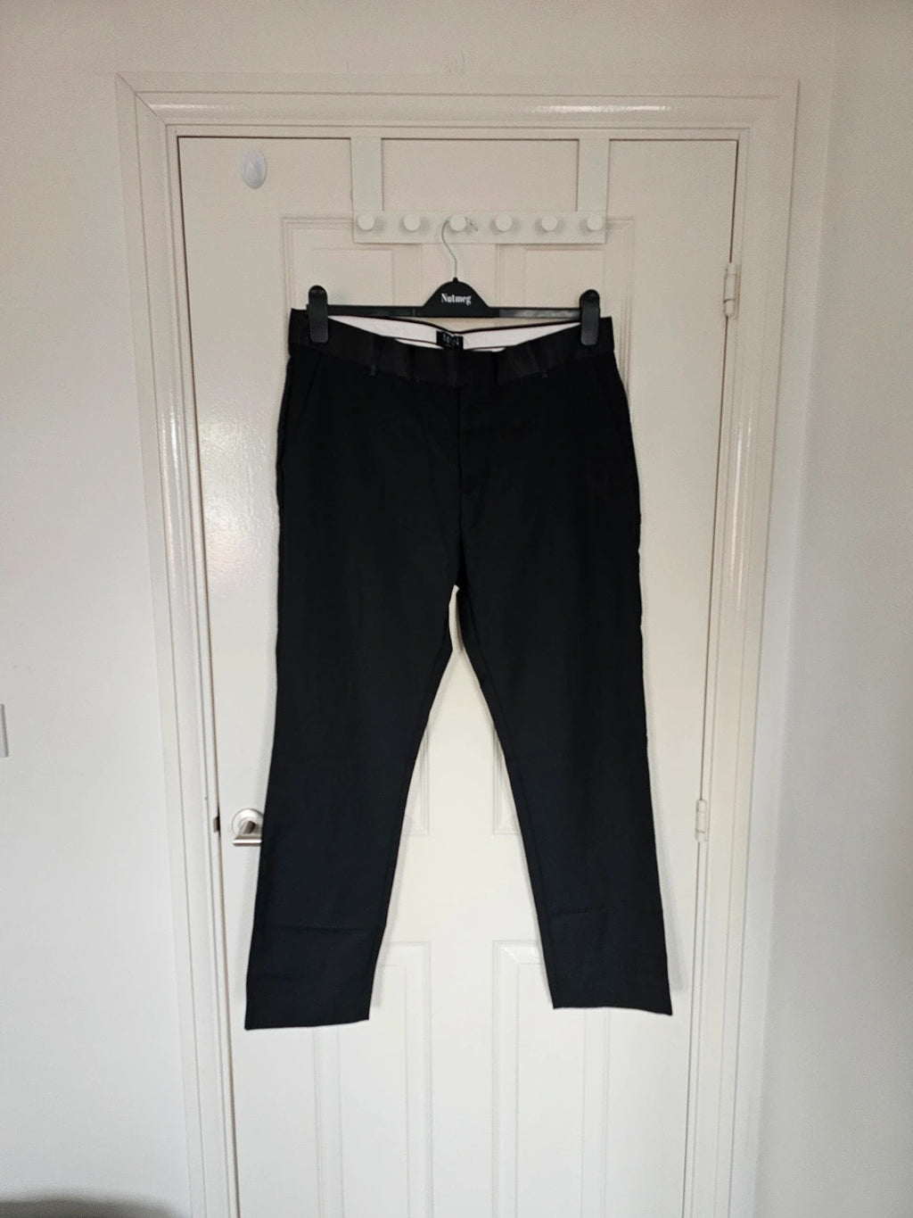 BoohooMan black slim fit tuxedo suit trousers tapered satin waist formal office 2XL