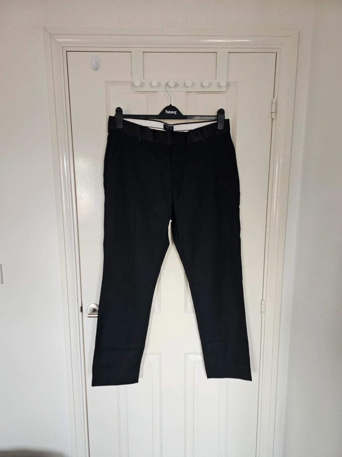 BoohooMan black slim fit tuxedo suit trousers tapered satin waist formal office 2XL