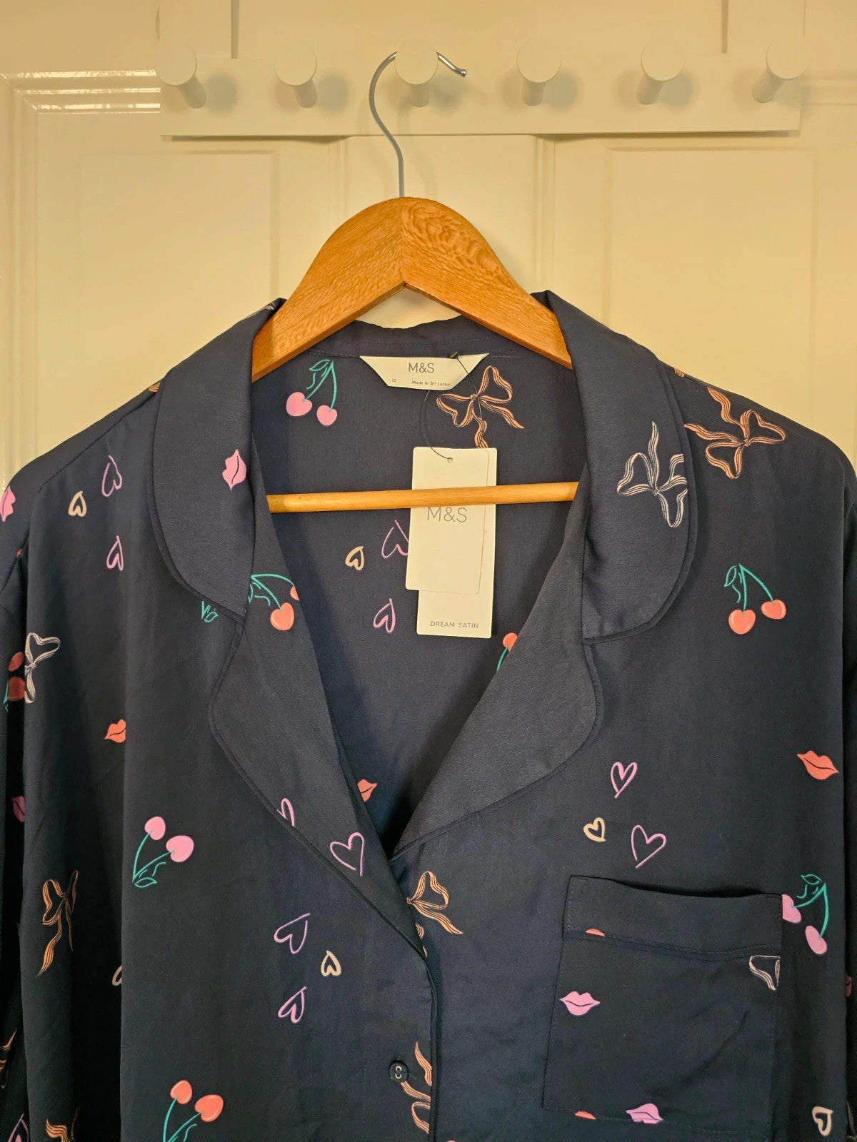 M&S women dream satin long sleeve pyjamas shirt regular front buttons nightwear top navy 5XL/22