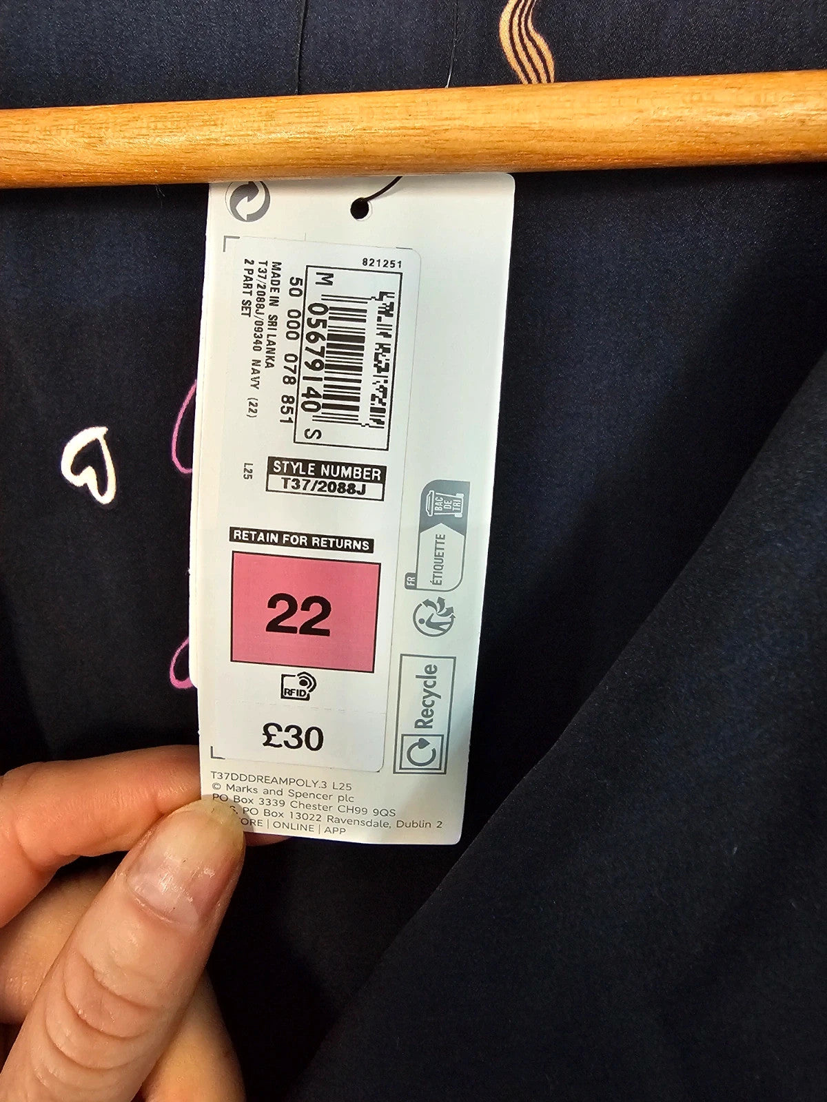 M&S women dream satin long sleeve pyjamas shirt regular front buttons nightwear top navy 5XL/22