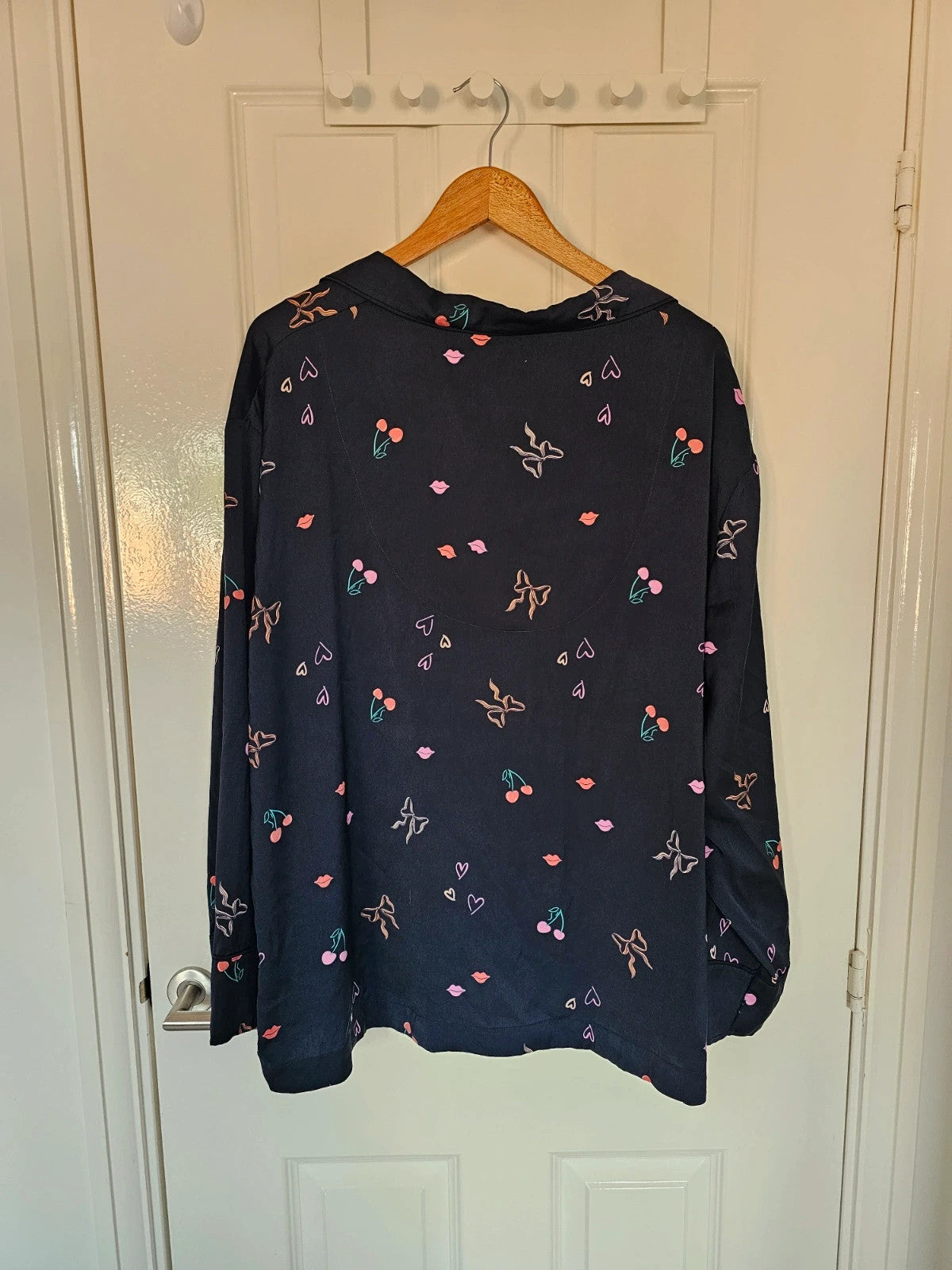 M&S women dream satin long sleeve pyjamas shirt regular front buttons nightwear top navy 5XL/22