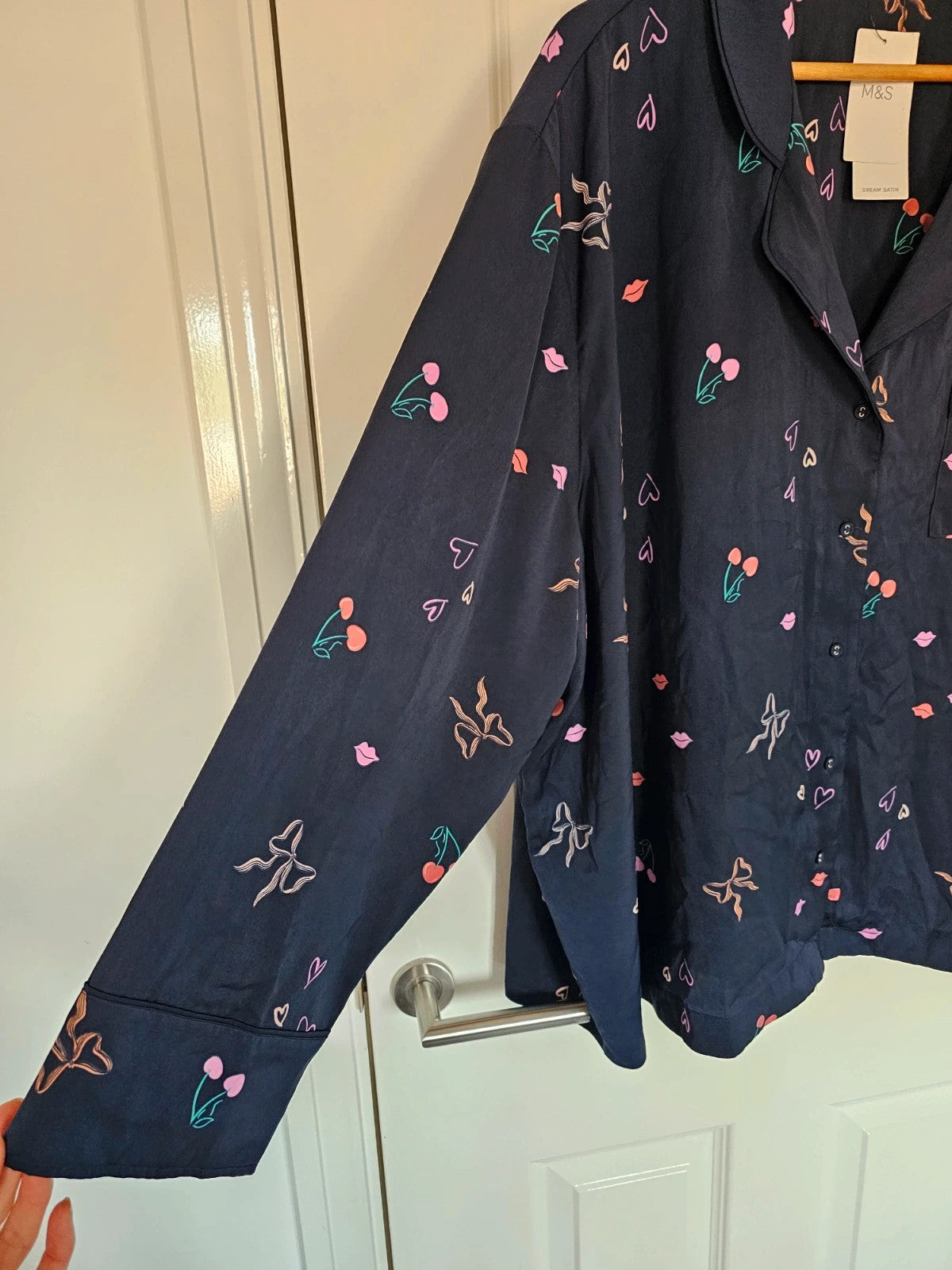 M&S women dream satin long sleeve pyjamas shirt regular front buttons nightwear top navy 5XL/22