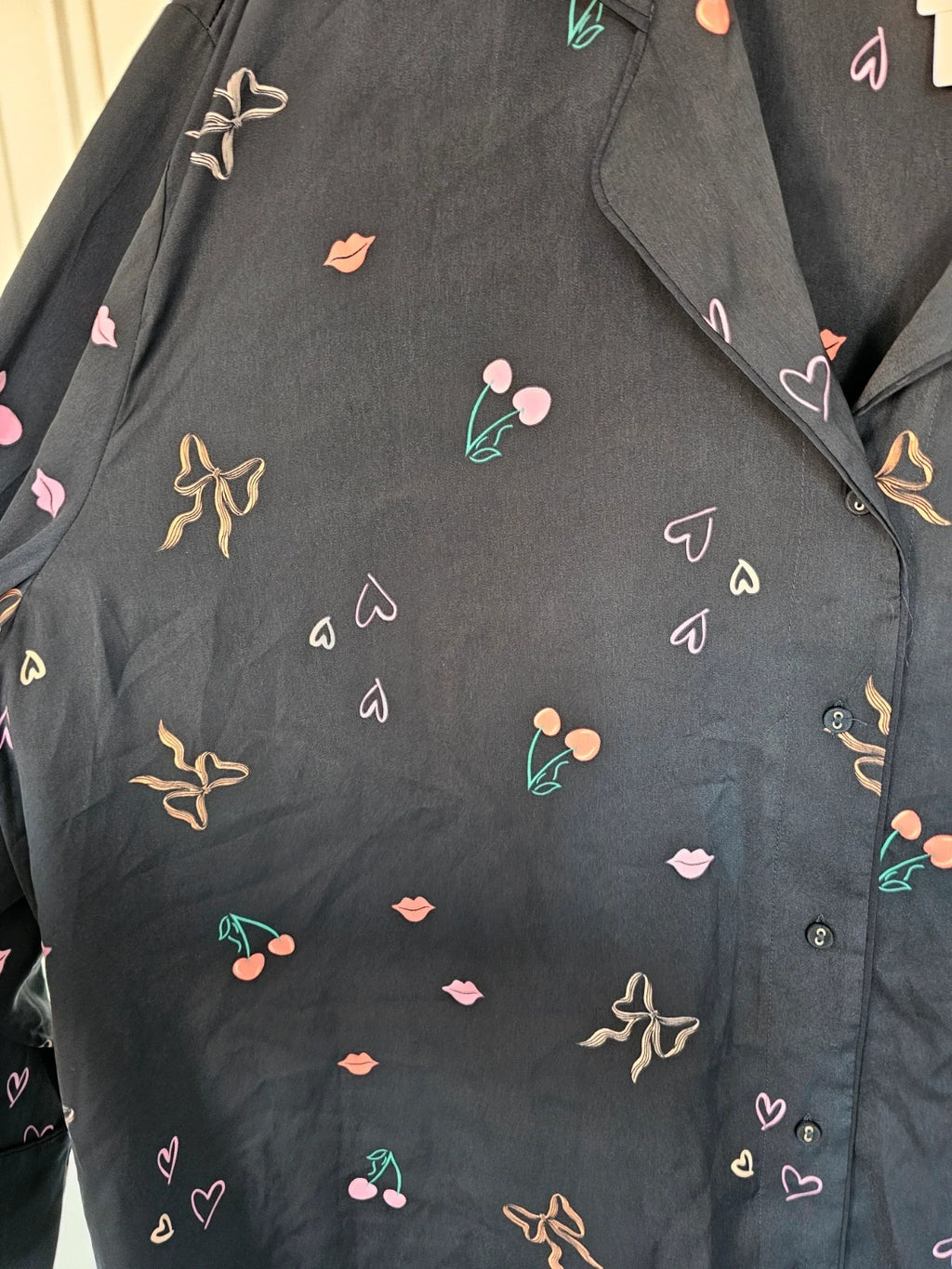 M&S women dream satin long sleeve pyjamas shirt regular front buttons nightwear top navy 5XL/22