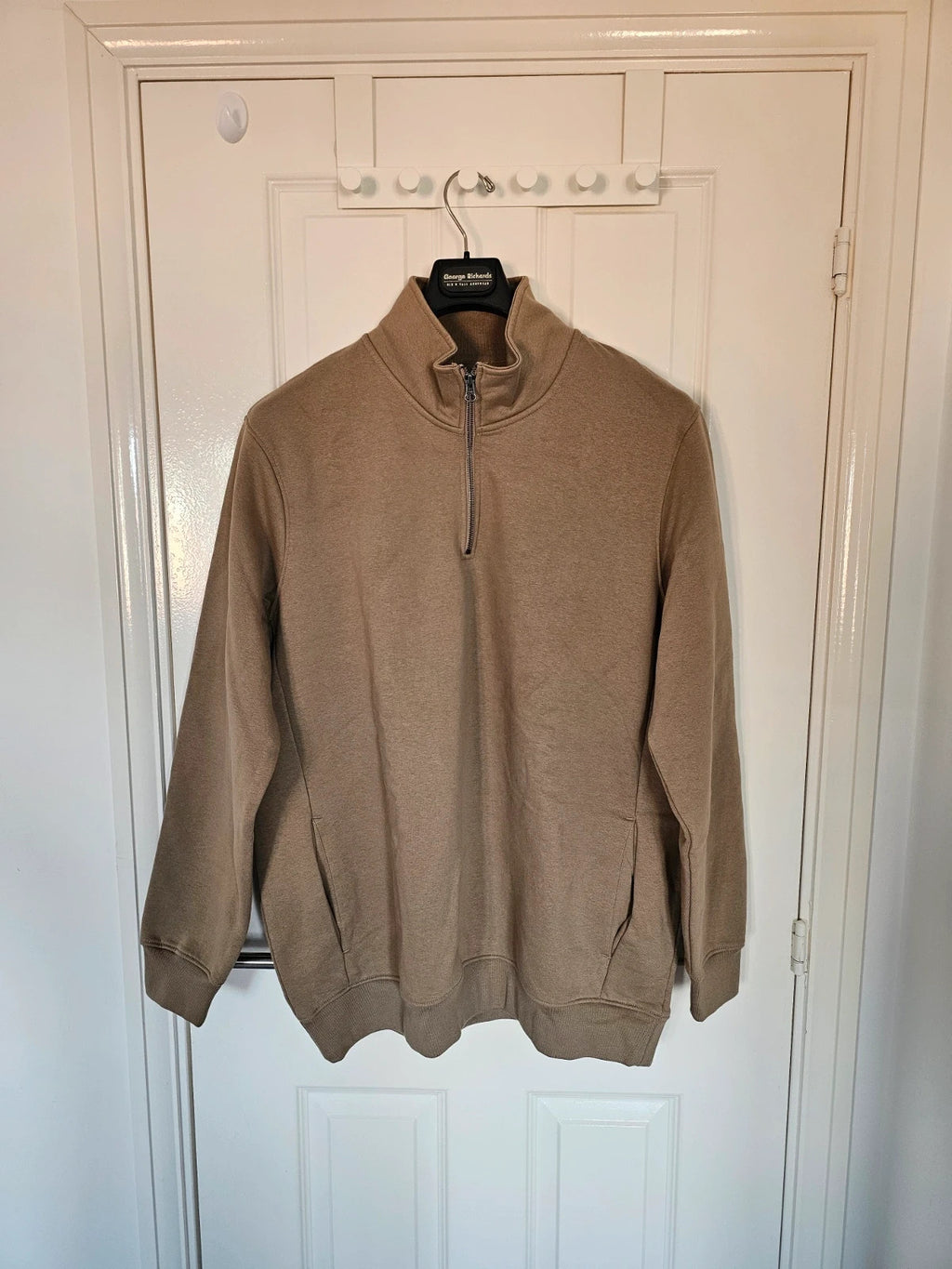 Jacamo men quarters zipper high neck jumper cotton blend pullover casual beige 2XL