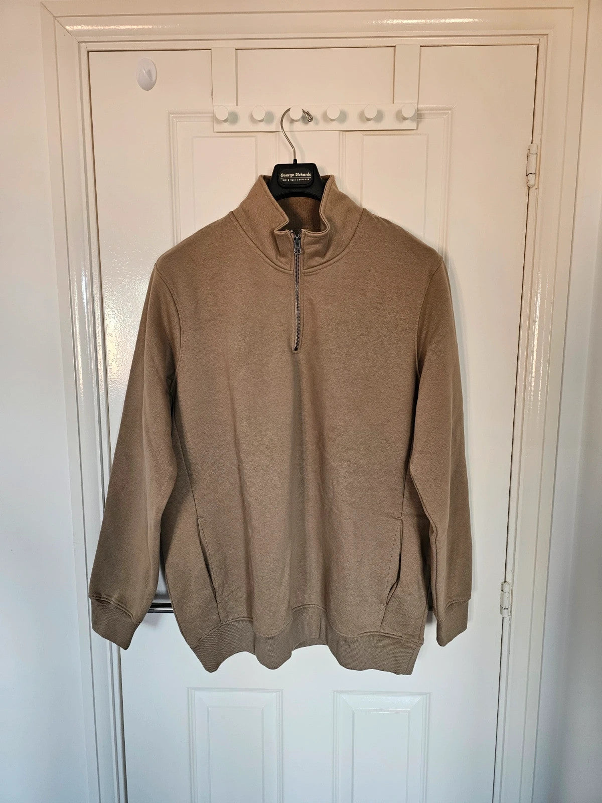 Jacamo men quarters zipper high neck jumper cotton blend pullover casual beige 2XL