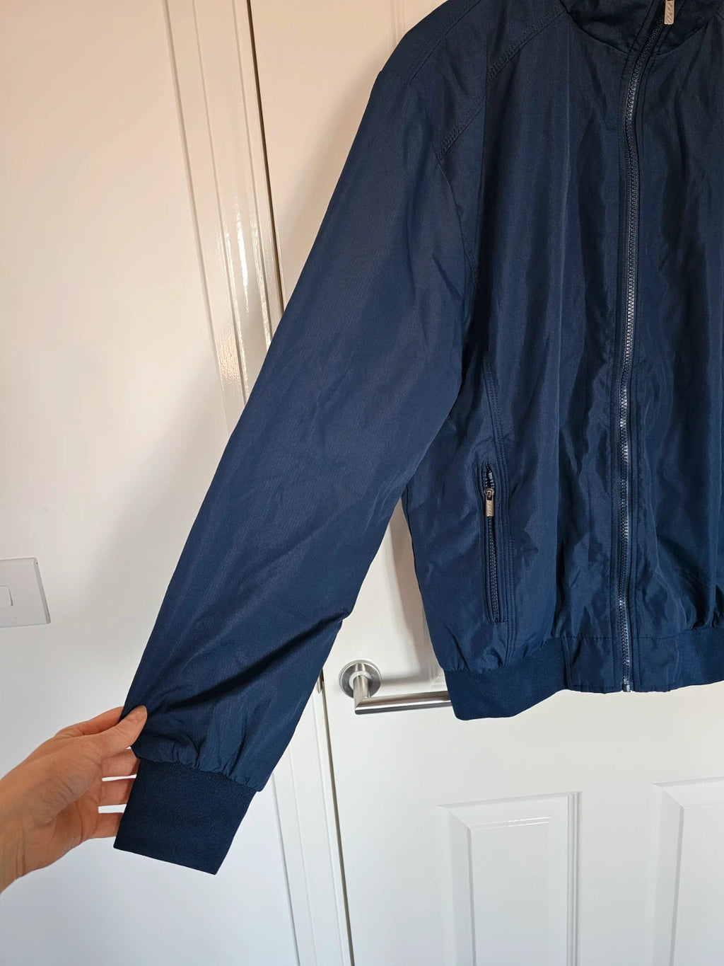 Shein men aviator bomber jacket lightweight breathable full zip casual navy L