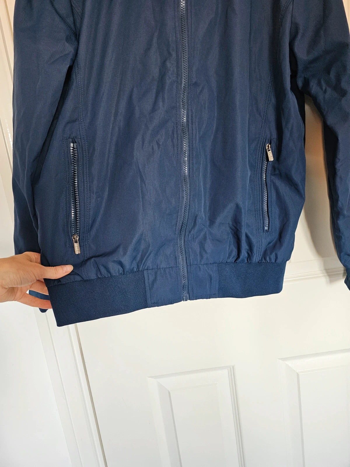 Shein men aviator bomber jacket lightweight breathable full zip casual navy L