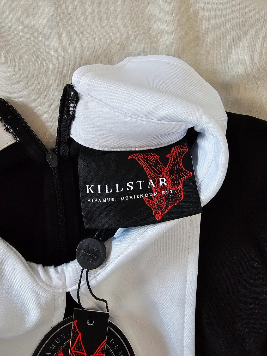 Killstar women cathedral skate mini dress gothic witchy pointed collar fitted black/white L