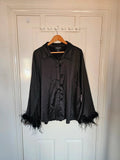 Lovedrobe women feather cuffs satin shirt long sleeve button-up work party blousevblack UK26
