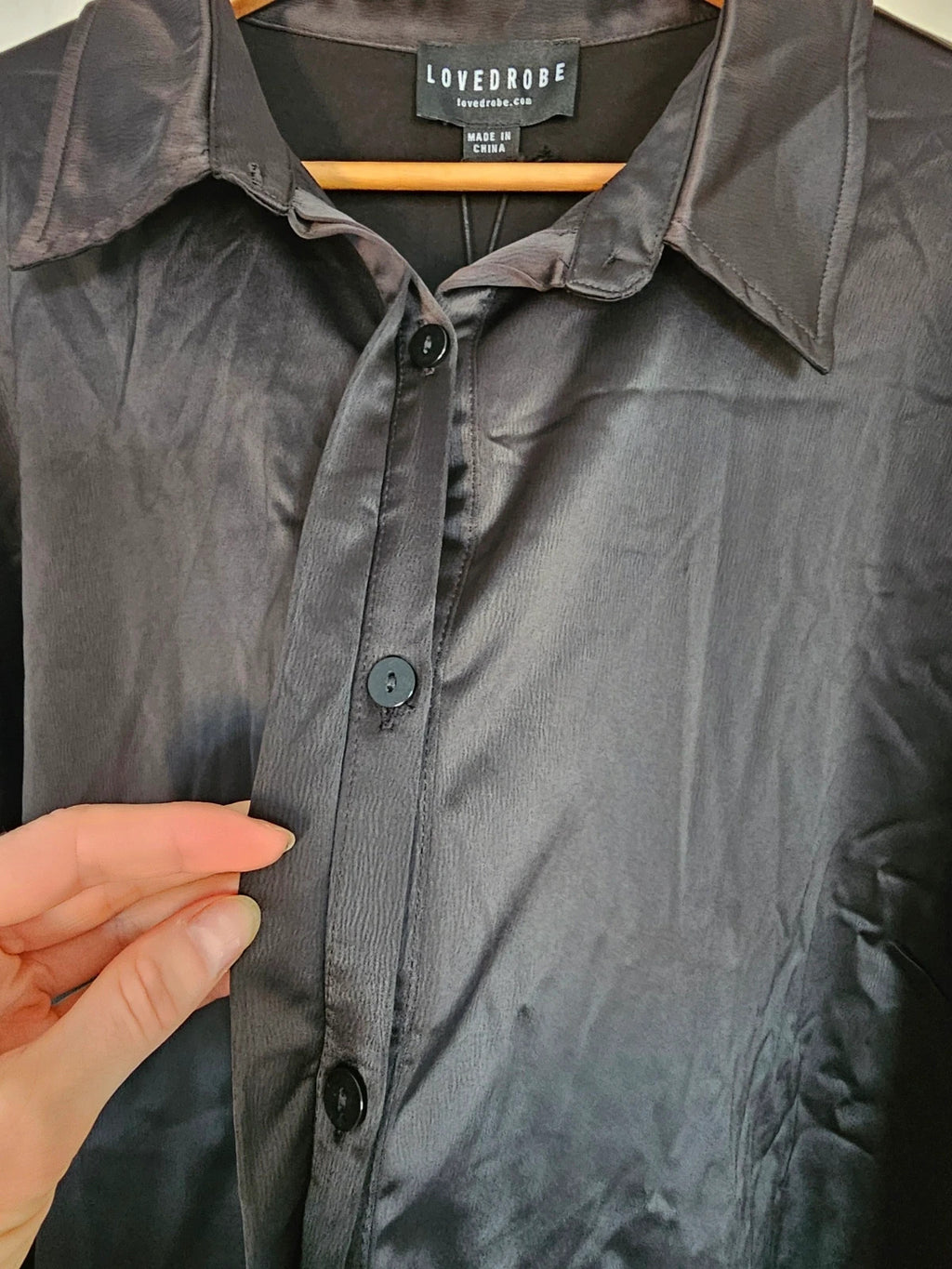 Lovedrobe women feather cuffs satin shirt long sleeve button-up work party blousevblack UK26