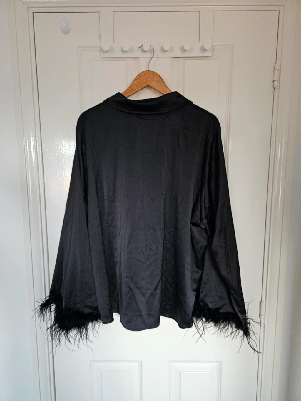 Lovedrobe women feather cuffs satin shirt long sleeve button-up work party blousevblack UK26