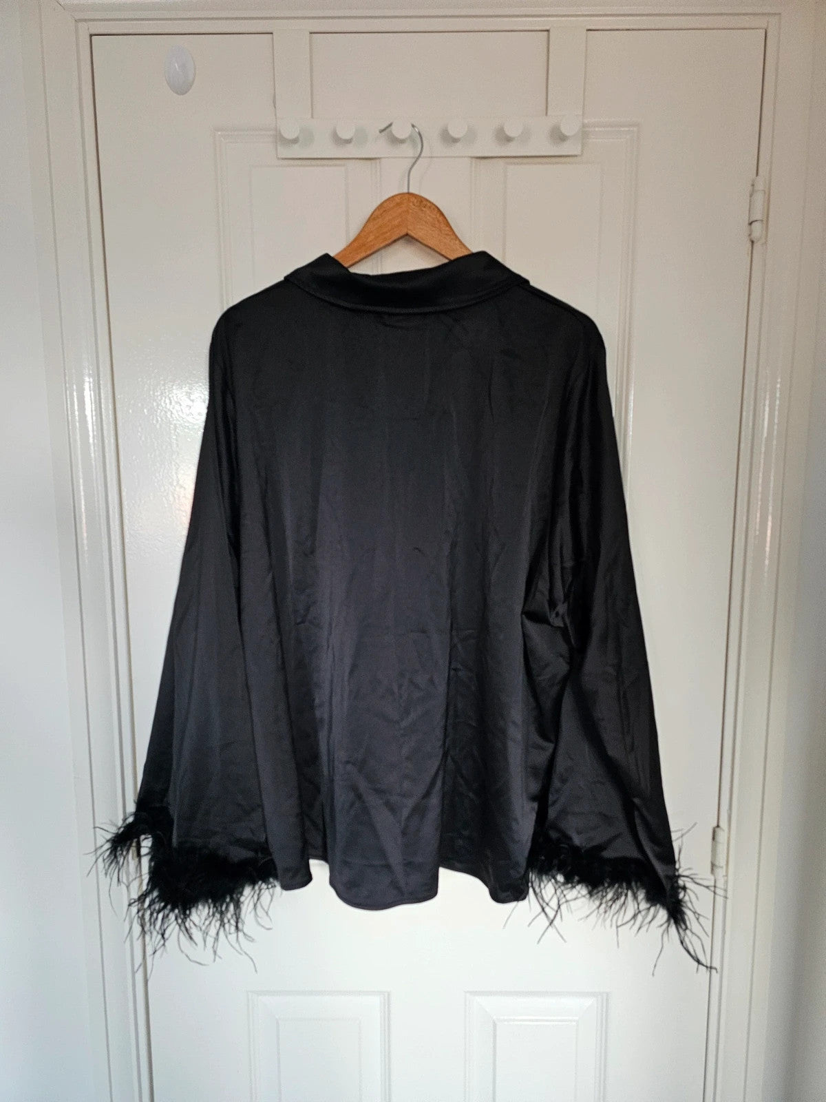Lovedrobe women feather cuffs satin shirt long sleeve button-up work party blousevblack UK26