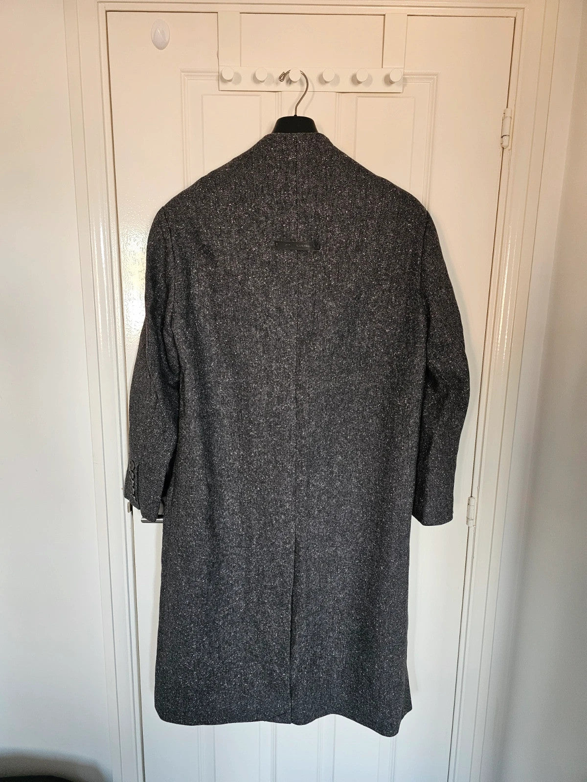 Baliang women oversized long coat double breasted pockets herringbone wool touch grey/black S