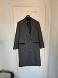 Baliang women oversized long coat double breasted pockets herringbone wool touch grey/black S