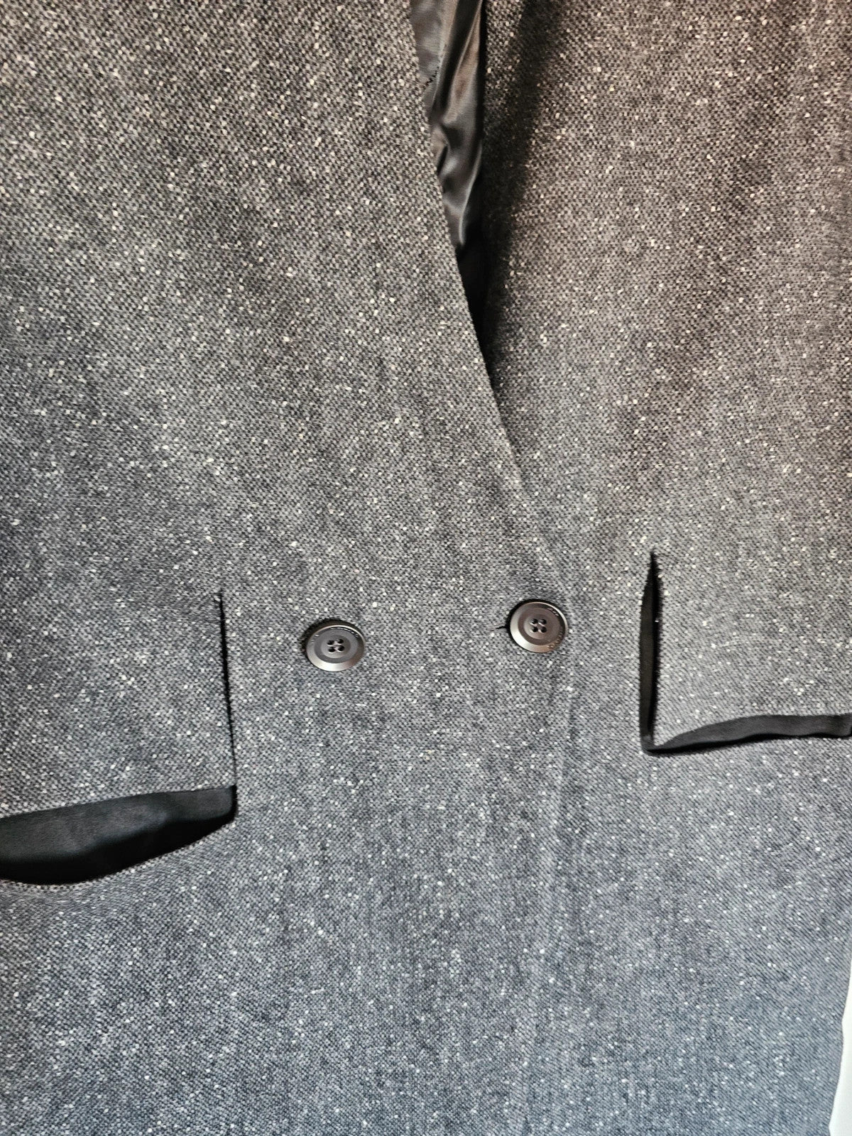 Baliang women oversized long coat double breasted pockets herringbone wool touch grey/black S