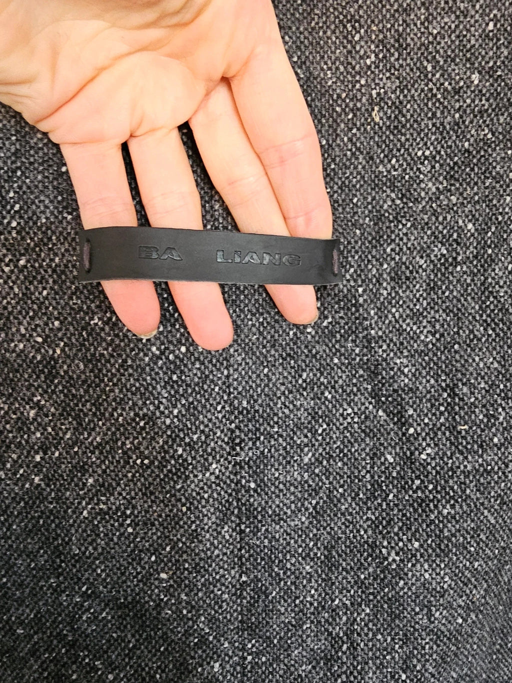Baliang women oversized long coat double breasted pockets herringbone wool touch grey/black S