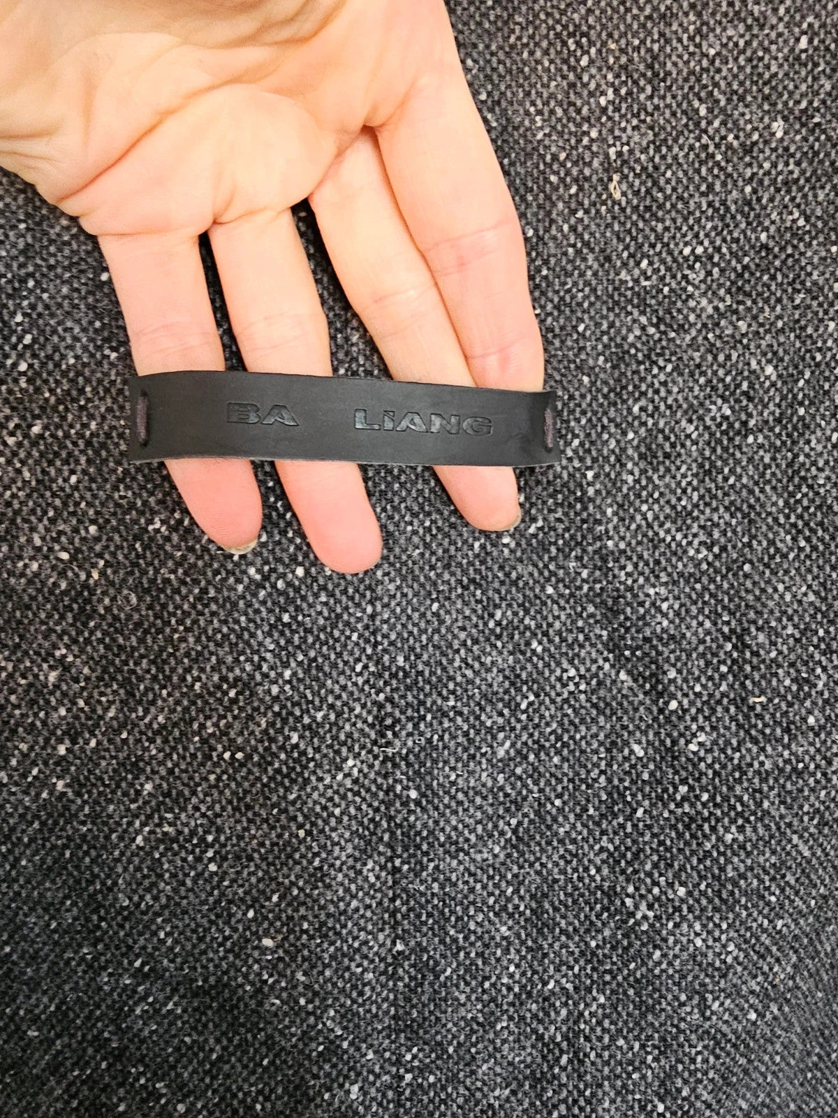 Baliang women oversized long coat double breasted pockets herringbone wool touch grey/black S